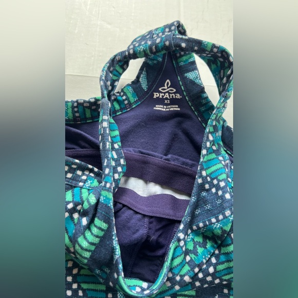 Prana Racerback Shelf Bra Tank Dress Blue Green Geometric size XS - Picture 7 of 8